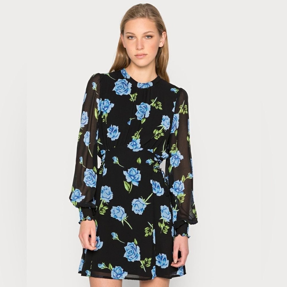 NWT‎ Free People Women Black Floral Samantha Lace Up Mini Dress Button Sz XS